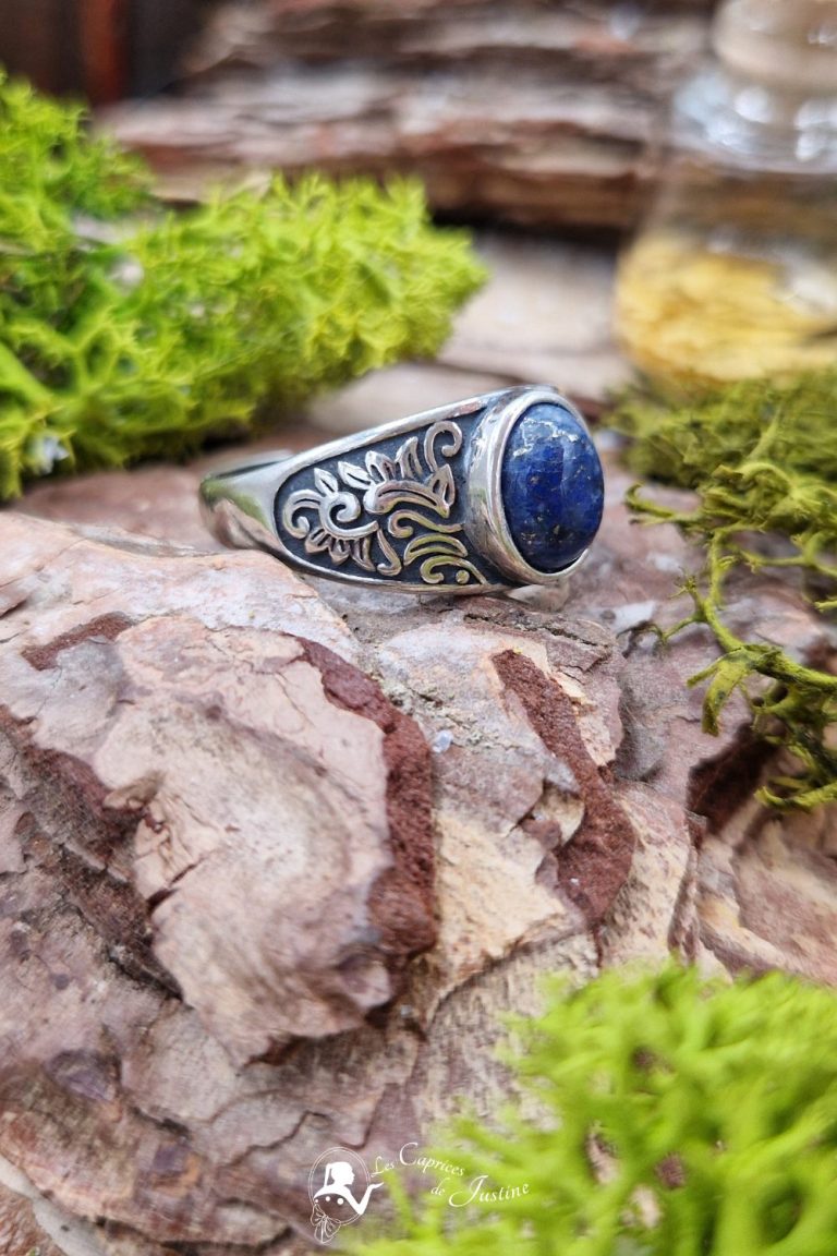 Chevalière Argent Lapis Lazuli Flamme #3
