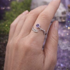 Bague de la Sylve Veilleuse - Améthyste et acier inoxydable doré ou argenté