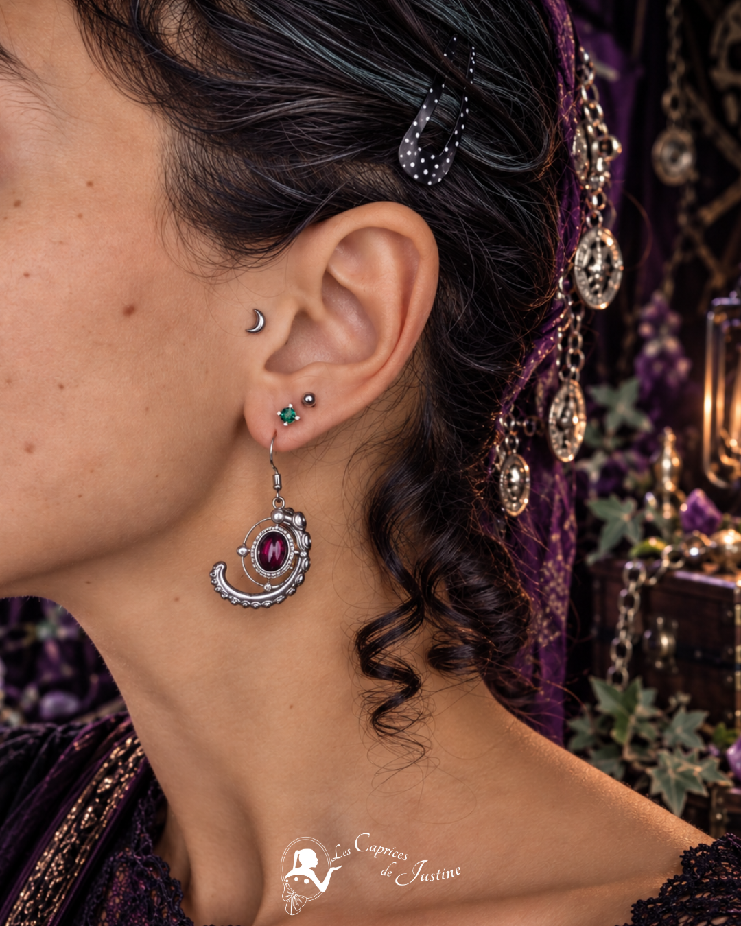 Boucles d'oreille "Trésor du Kraken de la Baie de Morts & Fiers" - Grenat et acier inoxydable doré ou argenté