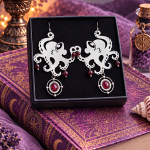 Boucles d'oreille "Le Kraken de la Baie de Morts & Fiers" - Grenat et acier inoxydable – Image 3