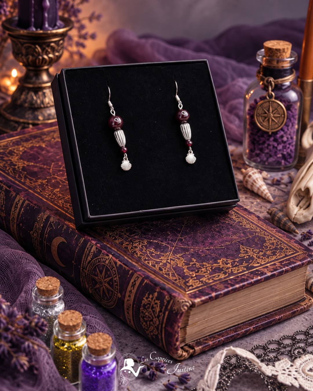 Boucles d'oreille "Coquillages de la Baie de Morts & Fiers" - Grenat et acier inoxydable – Image 3
