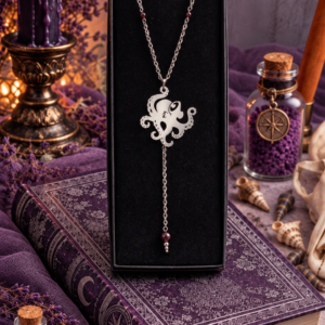Collier Glam "Kraken de la Baie de Morts & Fiers" - Grenat et acier inoxydable