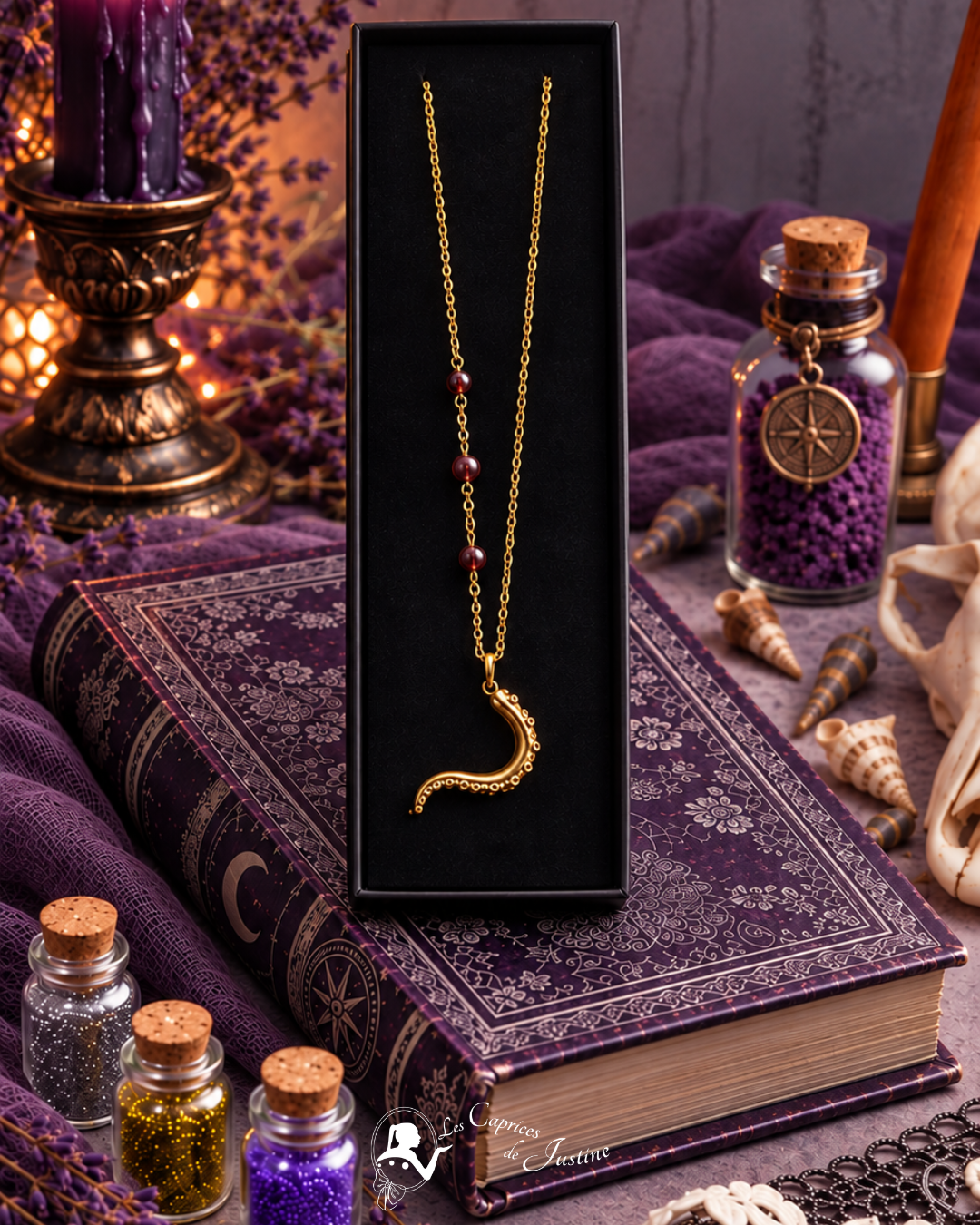 Collier "Tentacule de Kraken de la Baie de Morts & Fiers" - Grenat et acier inoxydable doré ou argenté – Image 2