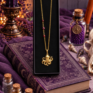 Collier "Mini Kraken de la Baie de Morts & Fiers" - Grenat et acier inoxydable doré ou argenté – Image 4