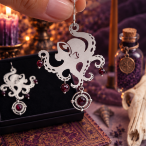 Boucles d'oreille "Le Kraken de la Baie de Morts & Fiers" - Grenat et acier inoxydable – Image 4