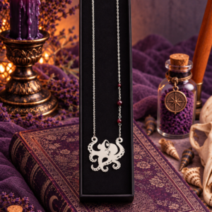 Collier "Kraken de la Baie de Morts & Fiers" - Grenat et acier inoxydable
