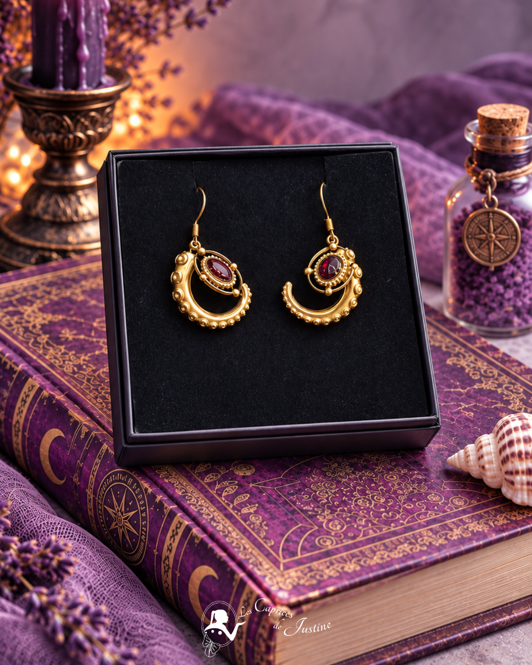 Boucles d'oreille "Trésor du Kraken de la Baie de Morts & Fiers" - Grenat et acier inoxydable doré ou argenté – Image 4