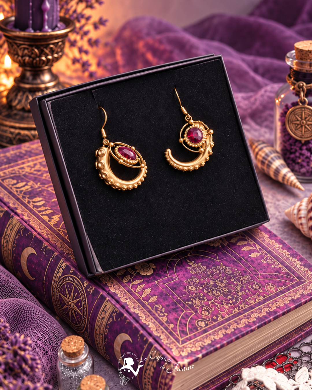 Boucles d'oreille "Trésor du Kraken de la Baie de Morts & Fiers" - Grenat et acier inoxydable doré ou argenté – Image 6
