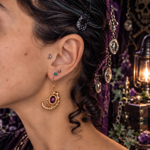 Boucles d'oreille "Trésor du Kraken de la Baie de Morts & Fiers" - Grenat et acier inoxydable doré ou argenté – Image 2