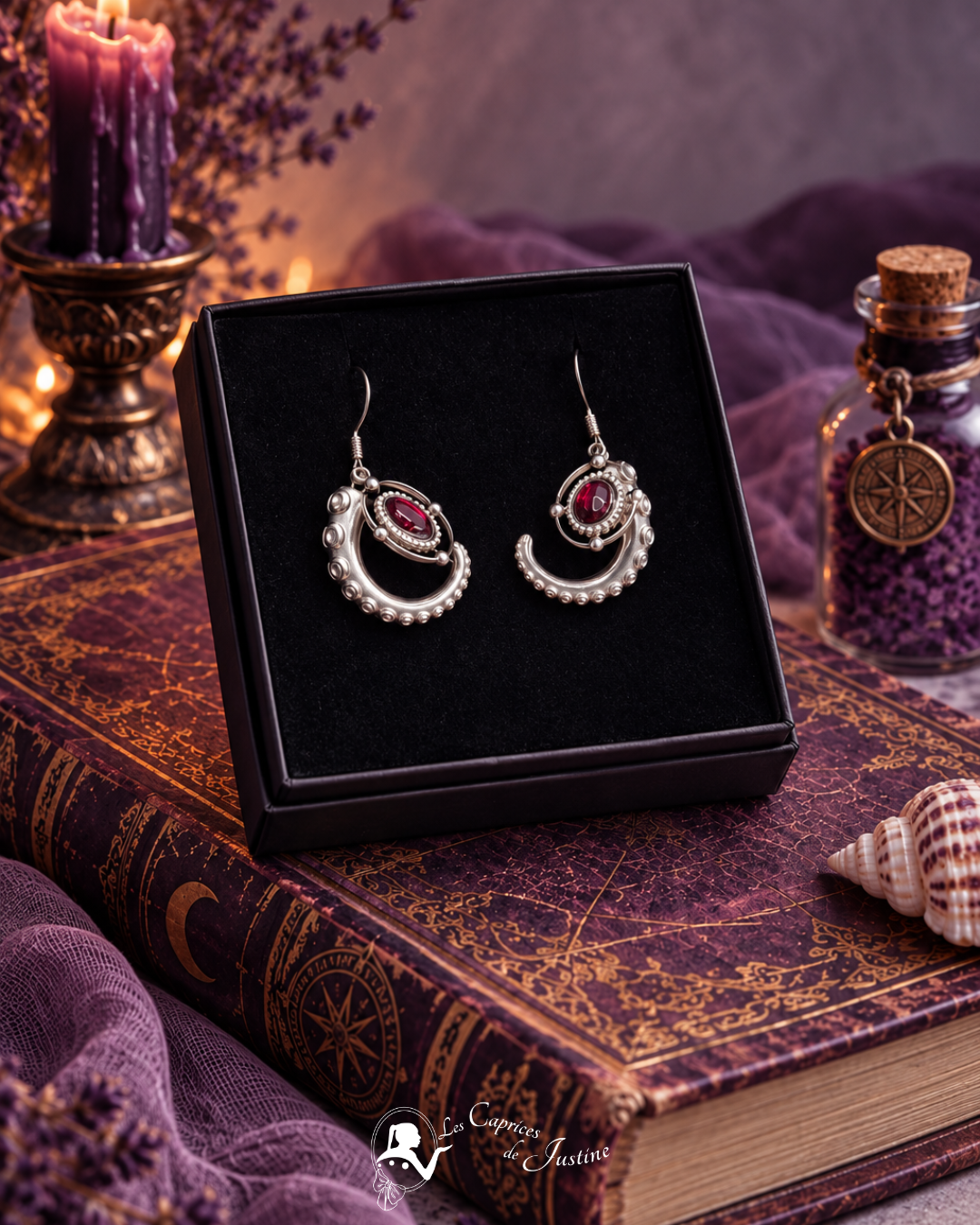 Boucles d'oreille "Trésor du Kraken de la Baie de Morts & Fiers" - Grenat et acier inoxydable doré ou argenté – Image 3